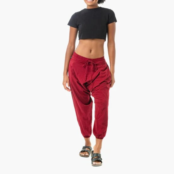 Buddha Pants Womens Elastic Waist Drawcord Tapered Savannah Harem Pants Orange